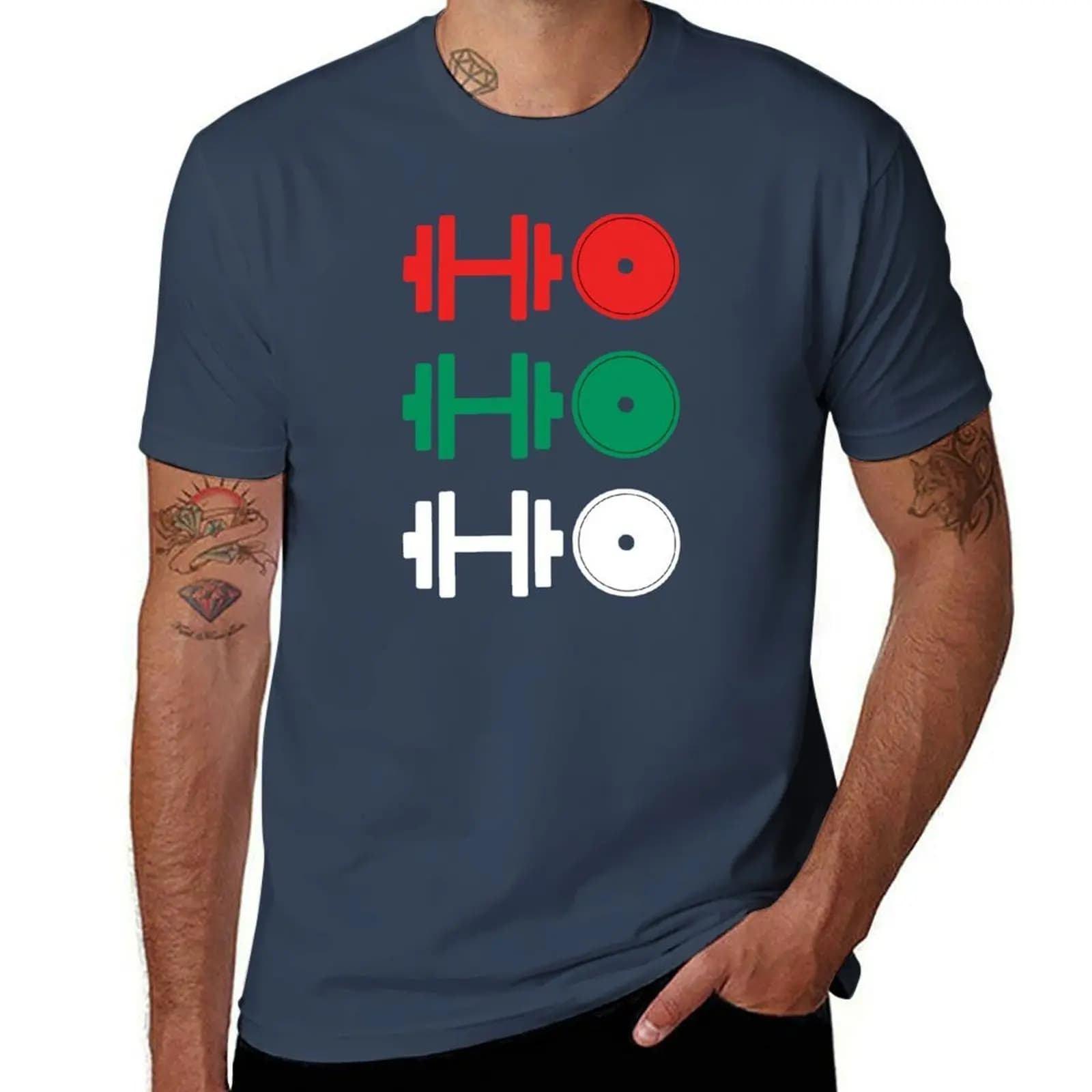 Ho! T-shirt with print of handlebars and weight discs, casual shirt for summer holidays