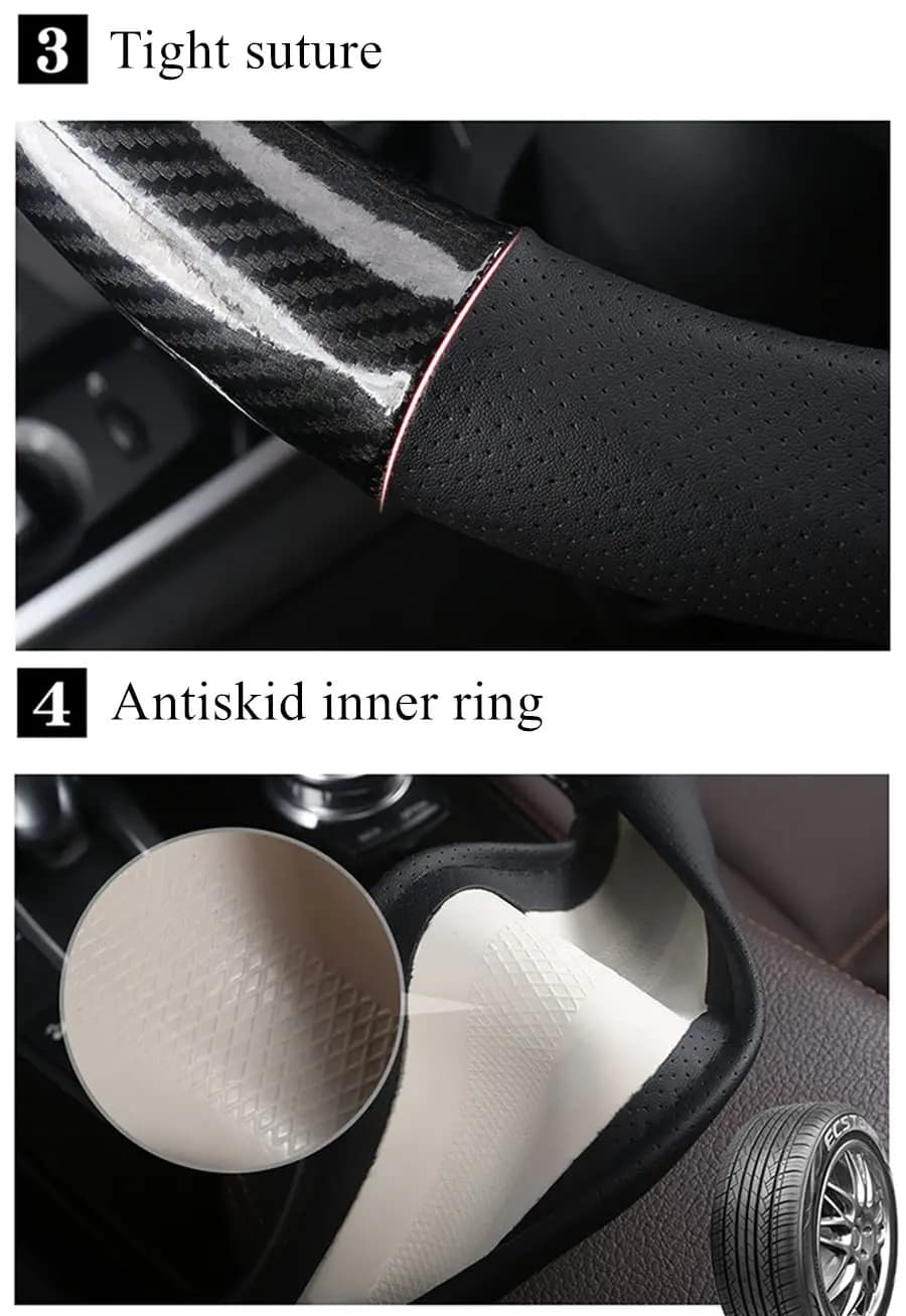 D-shaped black glossy carbon fiber and leather car cover 38 cm