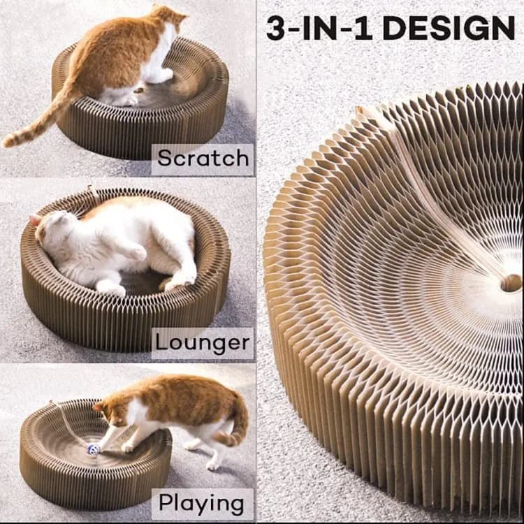 Lettiera per gatti a fisarmonica Magic Round Cat Scratching Board sfregamento prurito strumento affilato carta ondulata pieghevole Cat Bed Kitten Toy