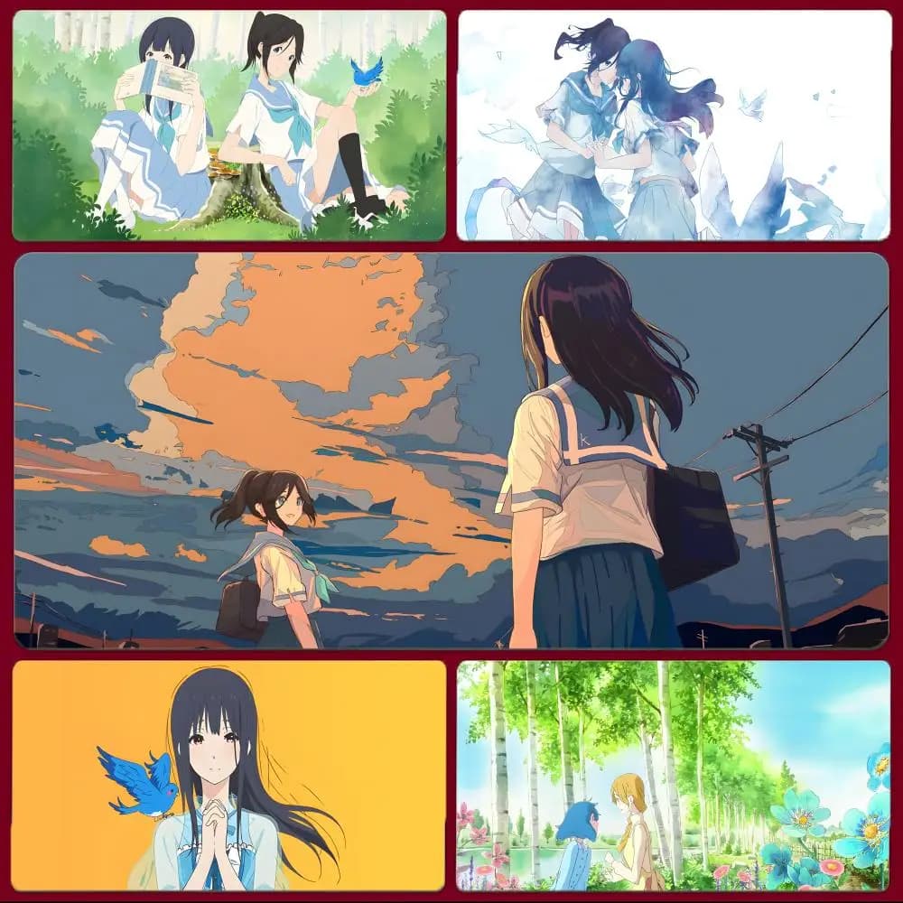 anime healing L-Liz and the Blue Bird Mouse Pad Large Gaming Mousepad with Stitched Edges Thickened Desk Mat PC