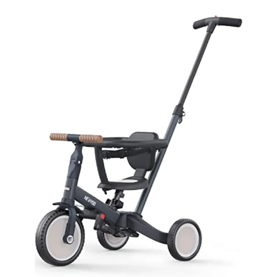 TR008 Triciclo per i più piccoli 1-3 5 in 1 Baby Balance Bike Grigio scuro con maniglia di spinta per genitori Protezione di sicurezza Regalo di compleanno di Natale