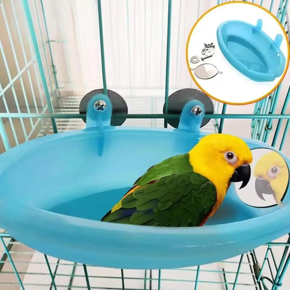 2‑in‑1 Bird Bath Feeder Bowl Parrot Food Tray Container Shower Water Bowl Bird Cage Accessories Pets Cleaning Products
