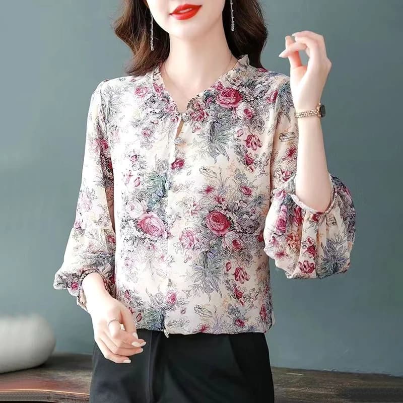 Casual allentato elegante moda pullover t-shirt girocollo temperamento tre quarti manica stampa nuovo abbigliamento donna 2023