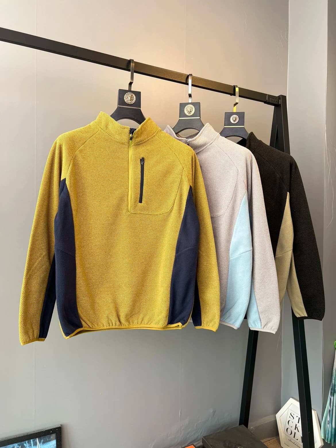 Autumn Winter Men's Half Zipper Hoodie Thermal Honeycomb Fleece Patchwork Base Layer Shirt Jacket Casual Fashion Urban Style