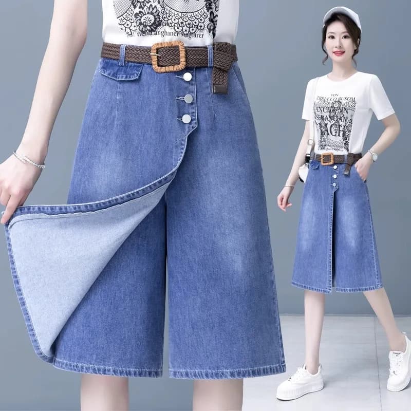 Jeans in denim sottile a vita alta e gamba larga da donna, nuovi pantaloni estivi a gonna dritta e larga, pantaloni lunghi snellenti
