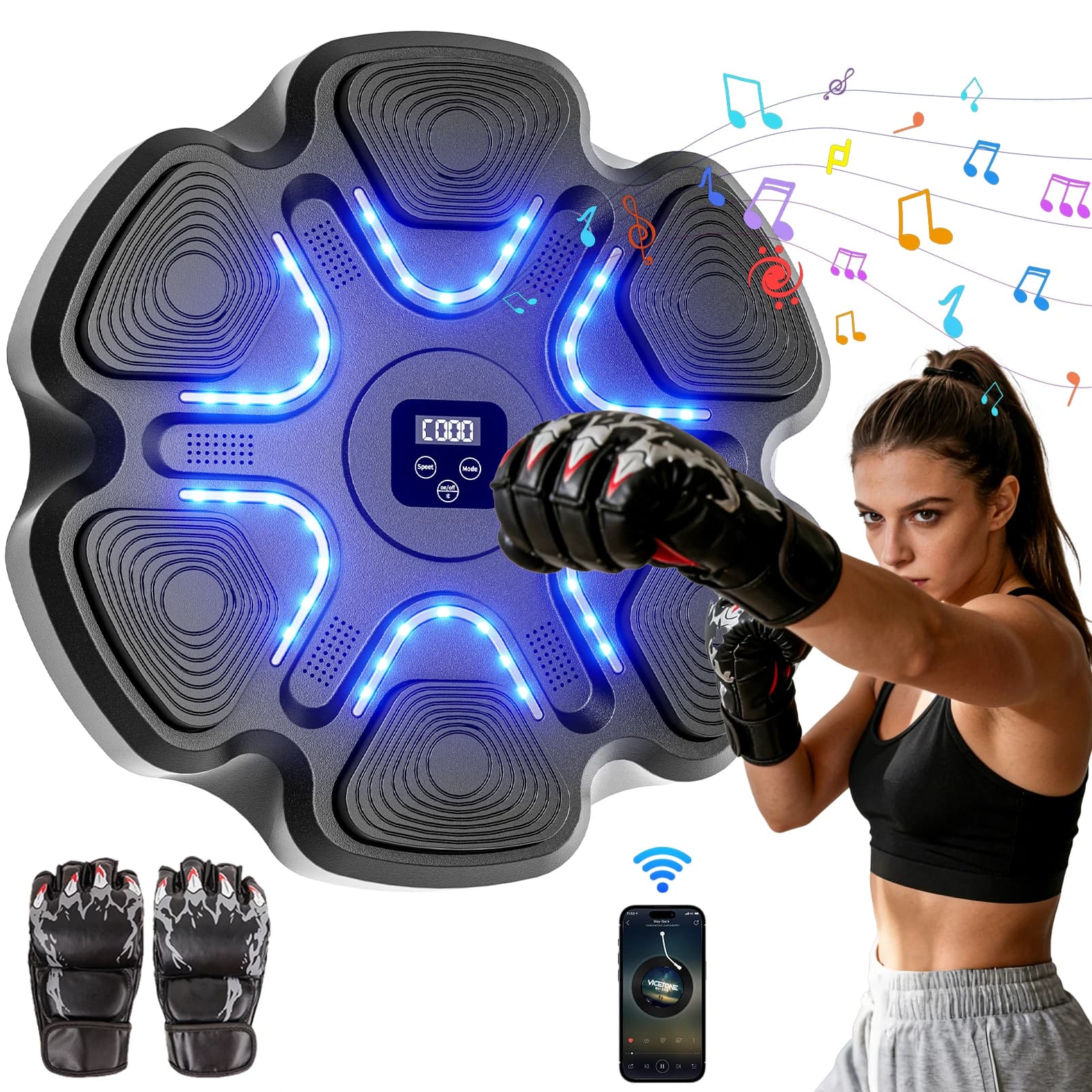 Musical boxing machine for adults and children, smart boxing training equipment with home gloves, office and gym