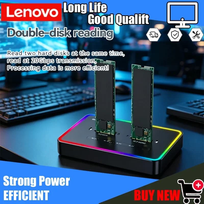 Enclosure Lenovo Dual Protocol a 2 Bay per SSD M.2, Docking Station NVMe/SATA, Type-C 10Gbps con Funzione Clone Offline