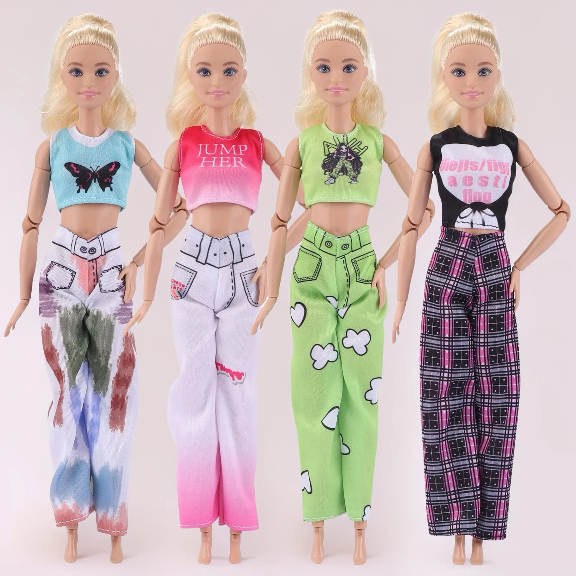 Set di gilet e pantaloni stampati in stile Y2K Spice Girls per bambole FR Babi Supermodel 1/6 da 30 cm, accessori per vestiti per bambole.