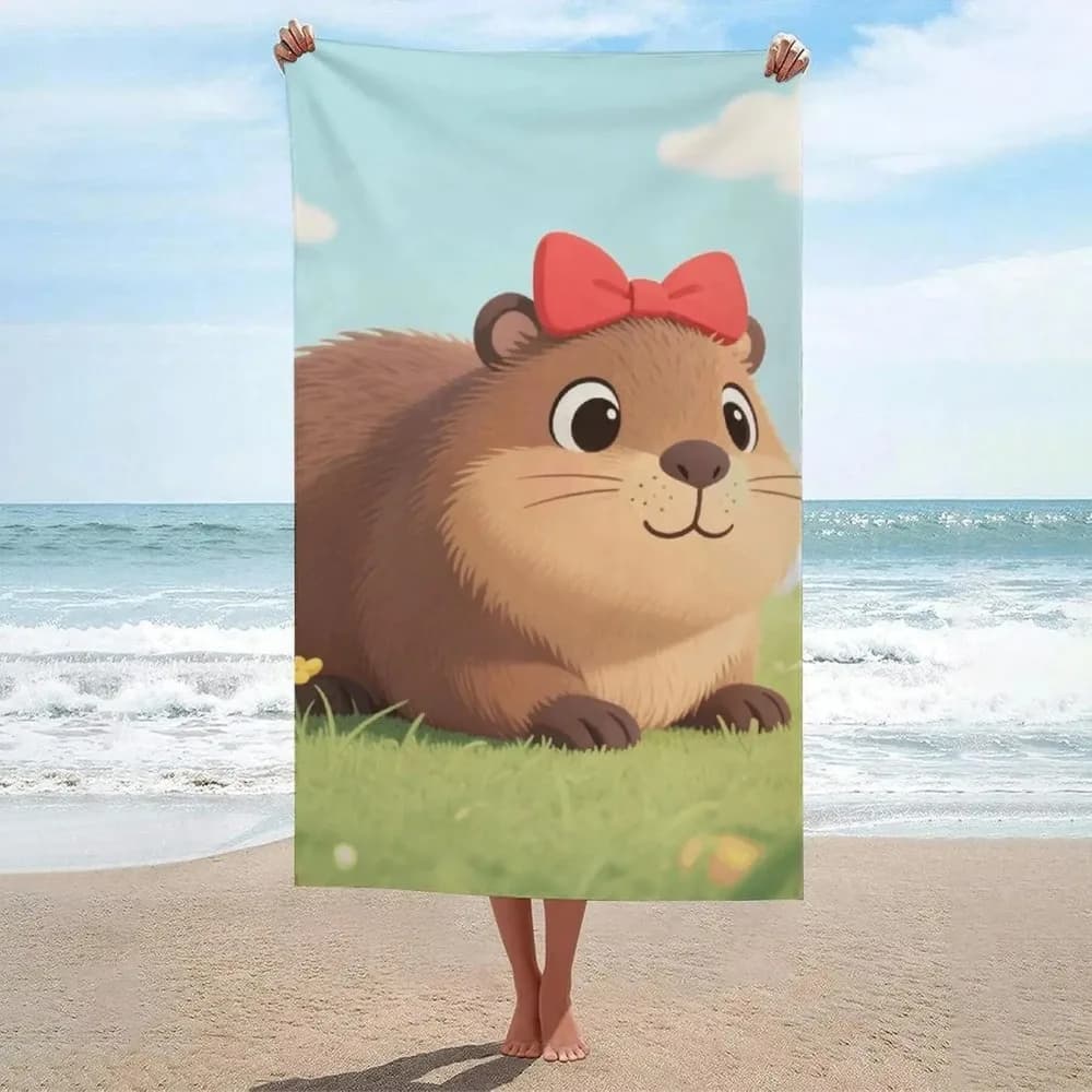 Telo Mare Artistico con Capibara, Asciugatura Rapida e Assorbente, Grande, Anti-Sabbia, Essenziale per Viaggi e Piscina