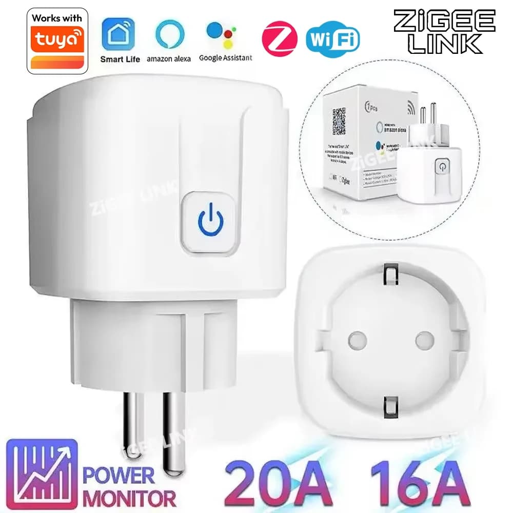 Intelligent WiFi EU 16/20A with Energy Consumption Monitoring, Vocal Control and App, Timer for Tuya Alexa Google Assistant Smart Life