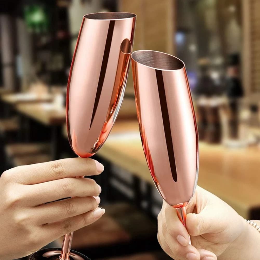 ABAH-Set di 4 bicchieri da champagne in acciaio inossidabile, colore oro rosa, infrangibili e resistenti agli urti