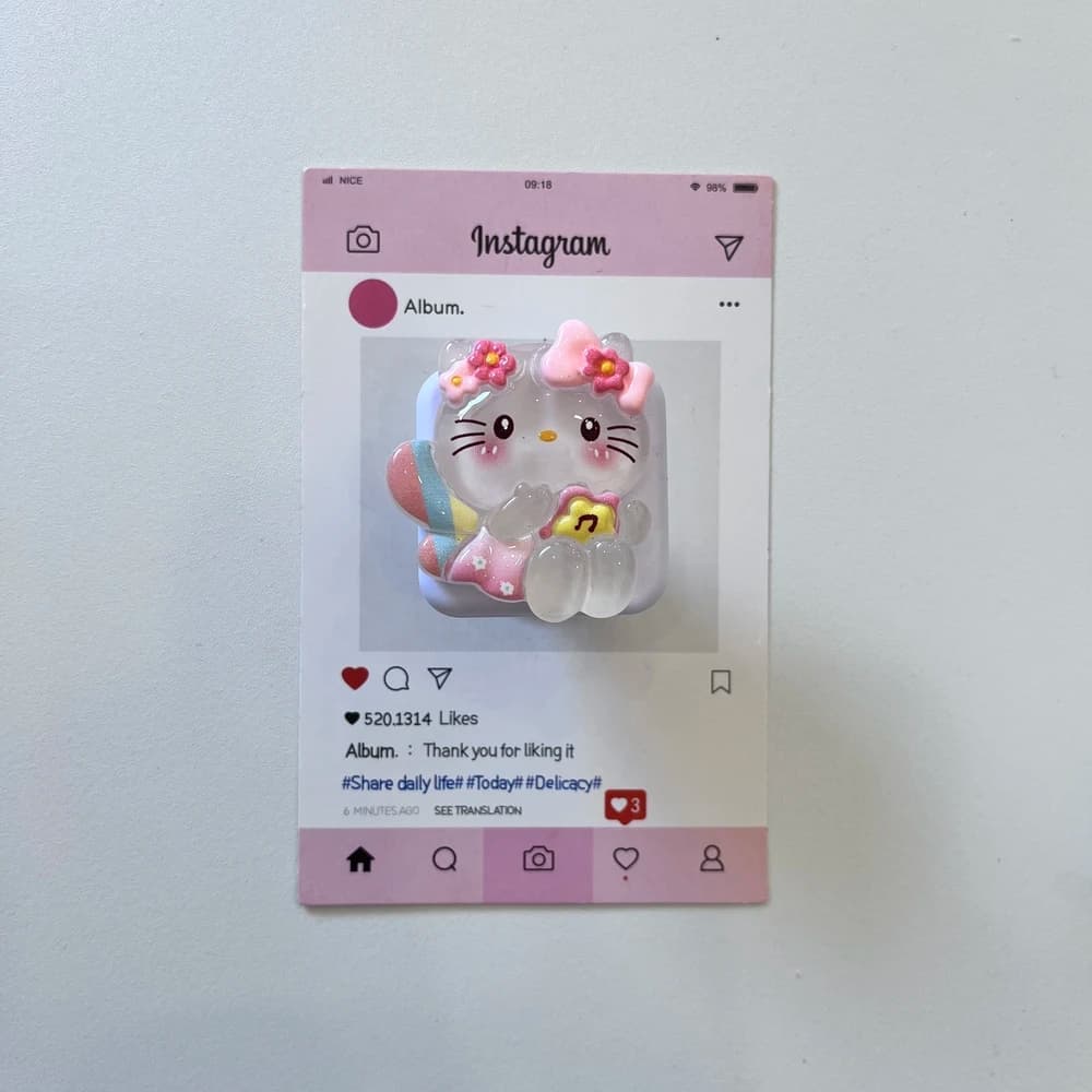 Supporto ad anello Griptok per telefono con specchio per il trucco Sanrio Hello Kitty, compatibile con custodie per iPhone e Samsung.