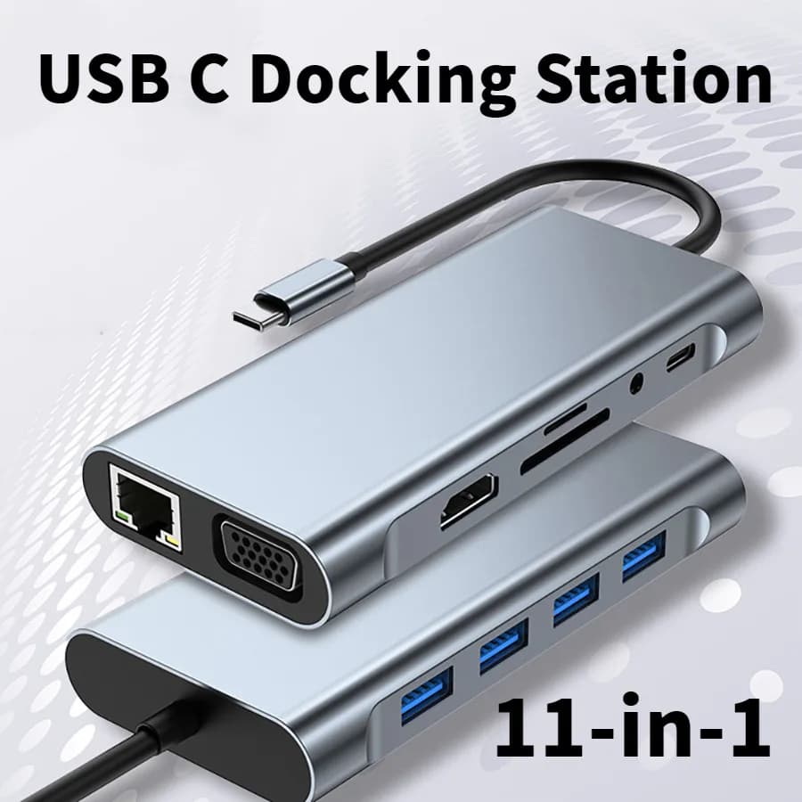 Docking station USB C con 4K UHD+VGA+PD+USB+RJ45 100Mbps Ethernet+lettore di schede SD/TF+hub AUX 11in1 da 3,5 mm per MacBook Pro/Air