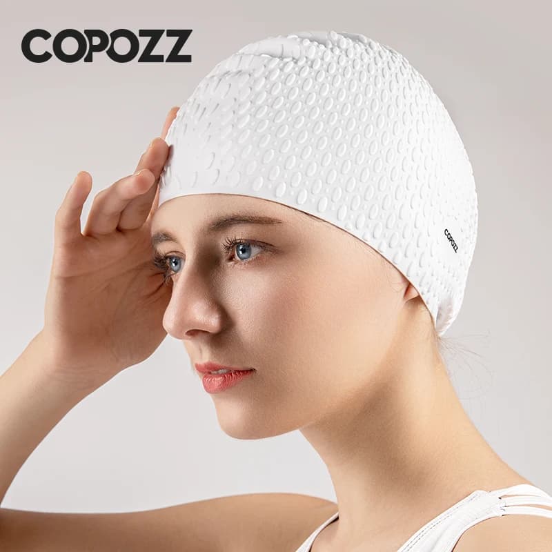 COPOZZ Summer swim cap with pure color particles, elastic silicone waterproof ear protection, for man, man, woman, adult