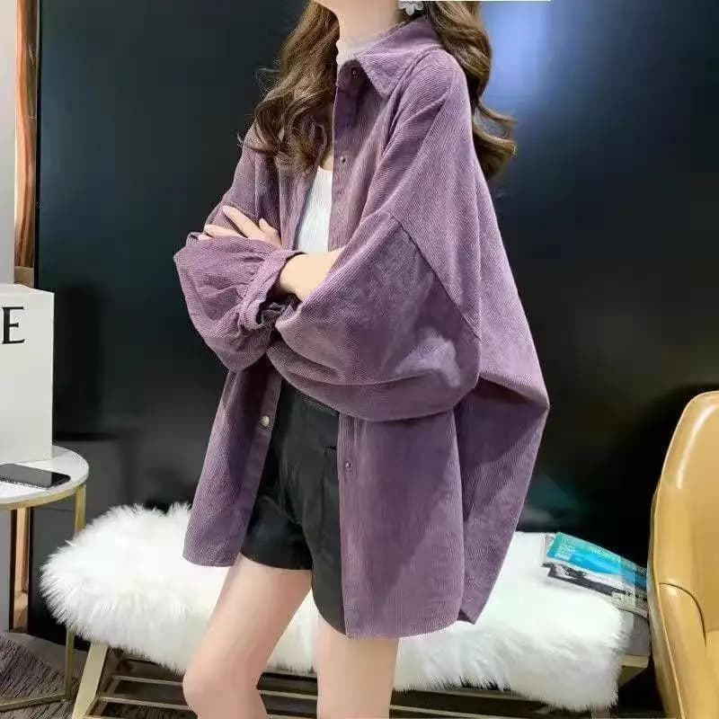 Women's Long Sve Corduroy irt Loose Fit Lazy Sle Spring Autumn New Arrival Versatile Casual Outerwear Top