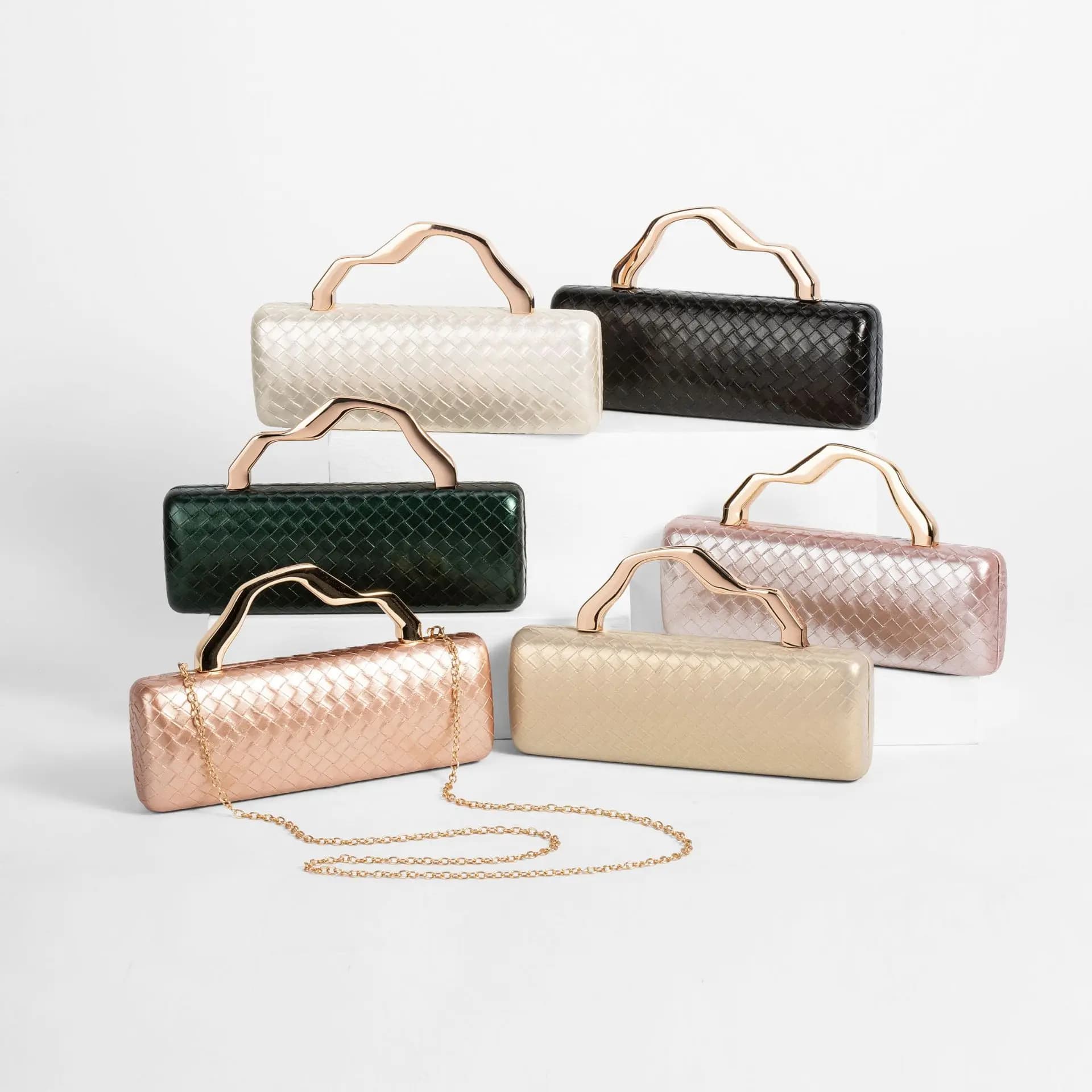 Pu Leather Crossbody Evening New Clutch Fashion Gold Shoulder Handbag Purses Handbags Women's Luxury Party Wedding Boston Bag