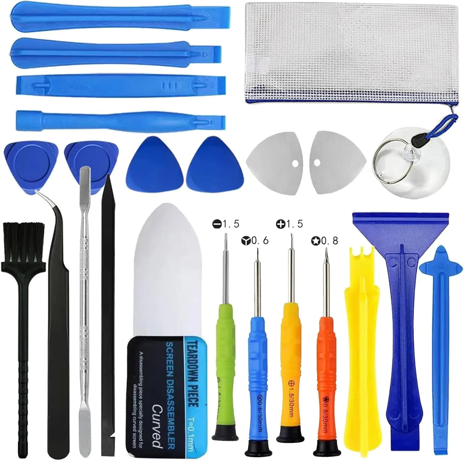 Kit di Riparazione Telefoni da 23 Pezzi, Strumenti in Metallo e Plastica, Cacciaviti, Pinzette per iPhone, Laptop, Tablet
