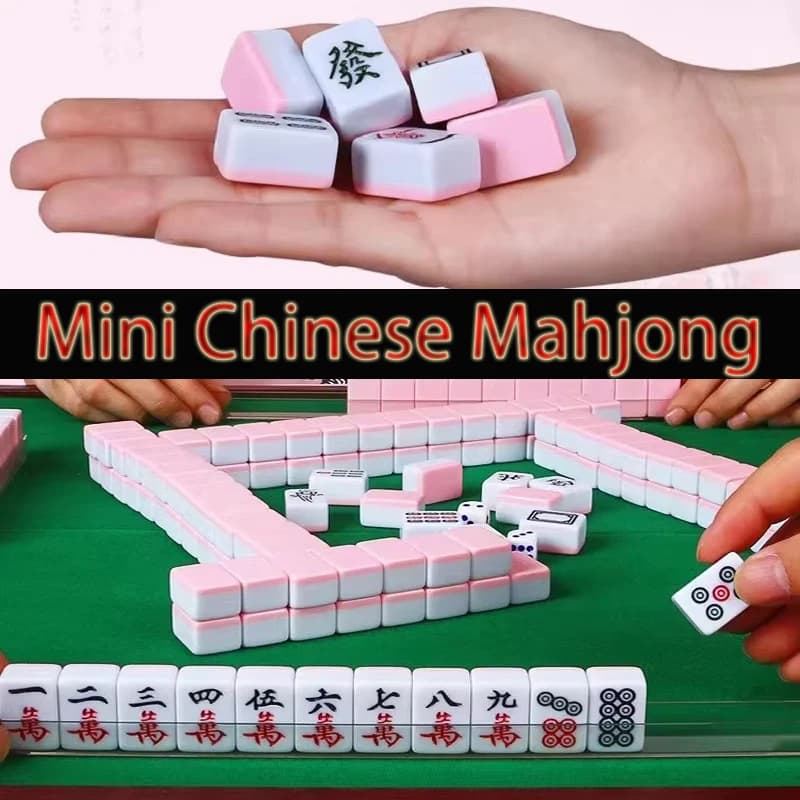 Set mini Mahjong cinese 24x16mm 144 pezzi, piastrelle da gioco da tavolo da viaggio portatili per campeggio, tempo libero all'aperto, compatto e leggero