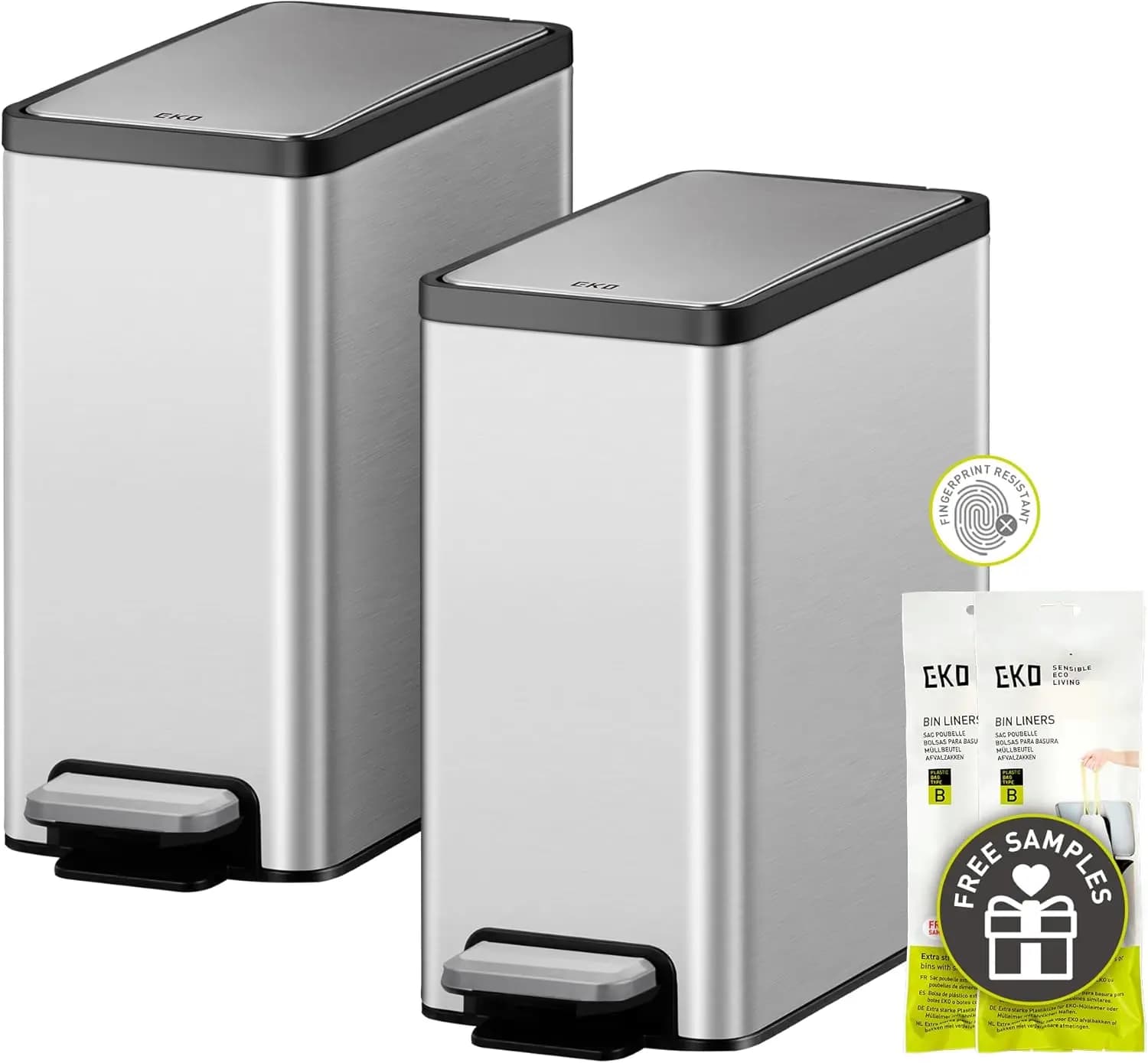 Set di 2 Piccoli Cestini per Bagno con Coperchio a Chiusura Morbida, Pedale, Contenitore per Rifiuti in Acciaio Inox da 6L per Uso Domestico