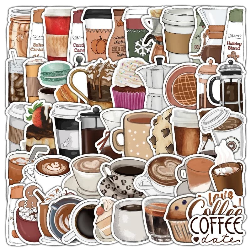 10/25/50pcs Coffee Drink Graffiti Stickers for DIY Scrapbook Suitcase Water Bottle Phone Laptop Guitar Car Skateboard