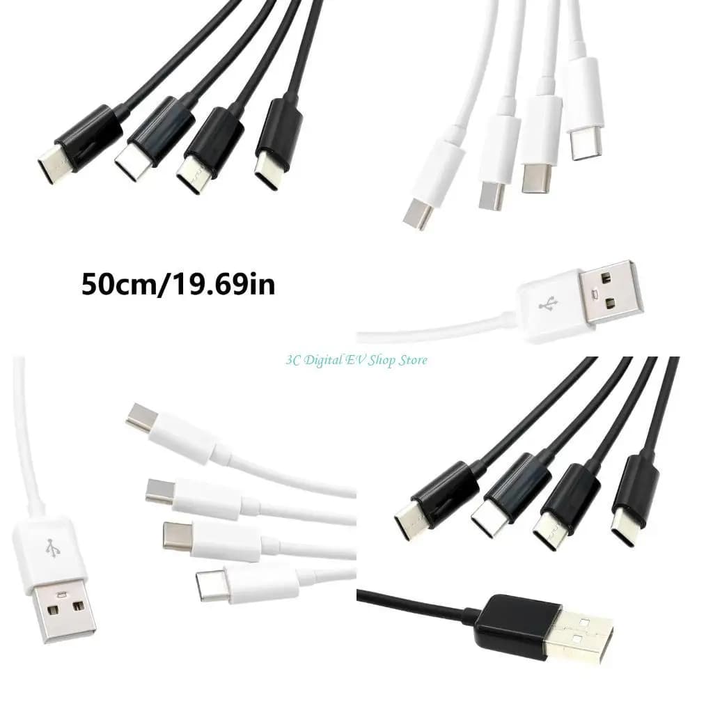 E74D 4 in 1 USB to 4USB C Port Charging Cable Power Supply Wire Line 3.0mm 50cm Long