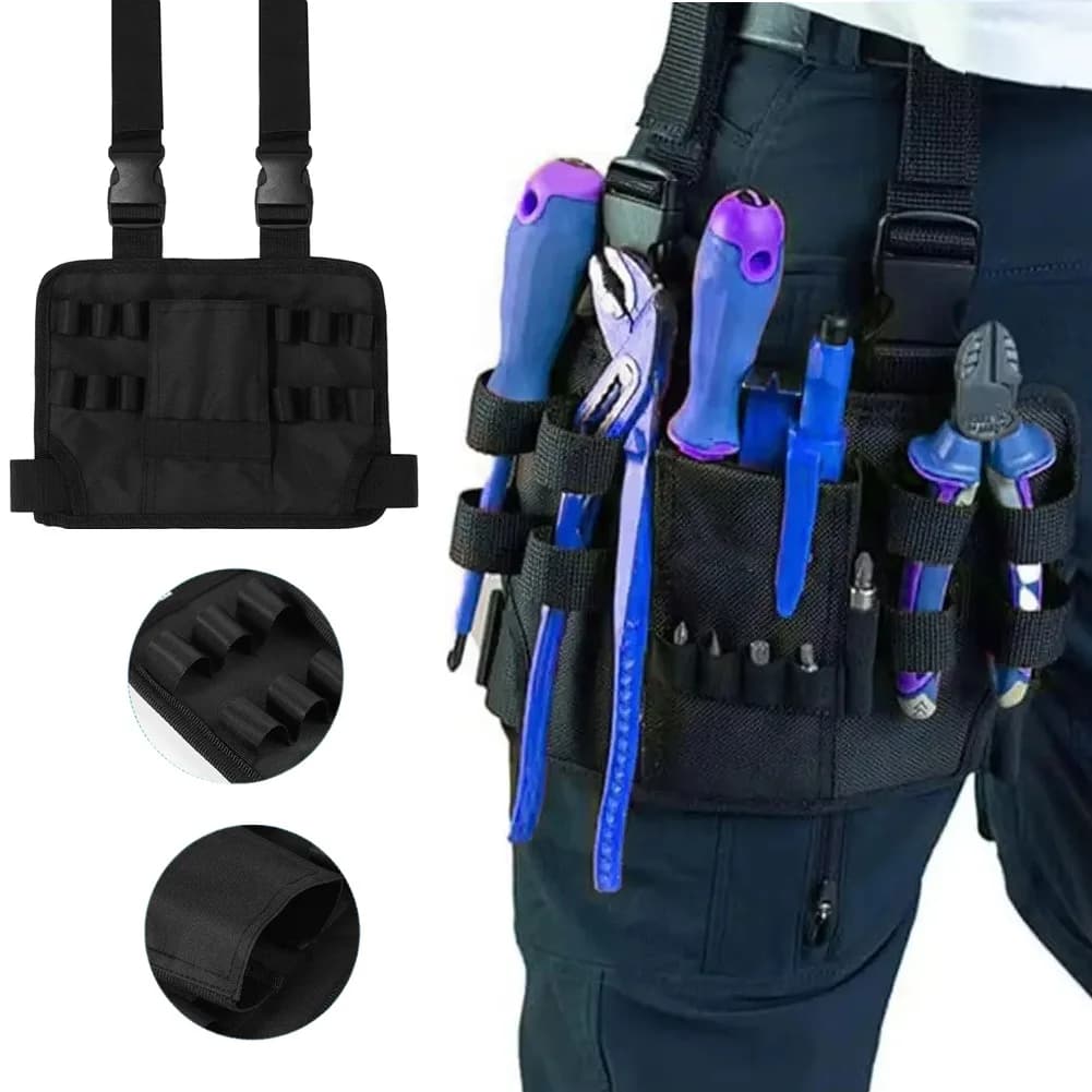 Borsa Porta Attrezzi Multifunzione Fai-da-te con Tasca Porta Trapano e Cintura Porta Utensili per Elettricisti, Penne, Chiavi, Martelli e Cacciaviti