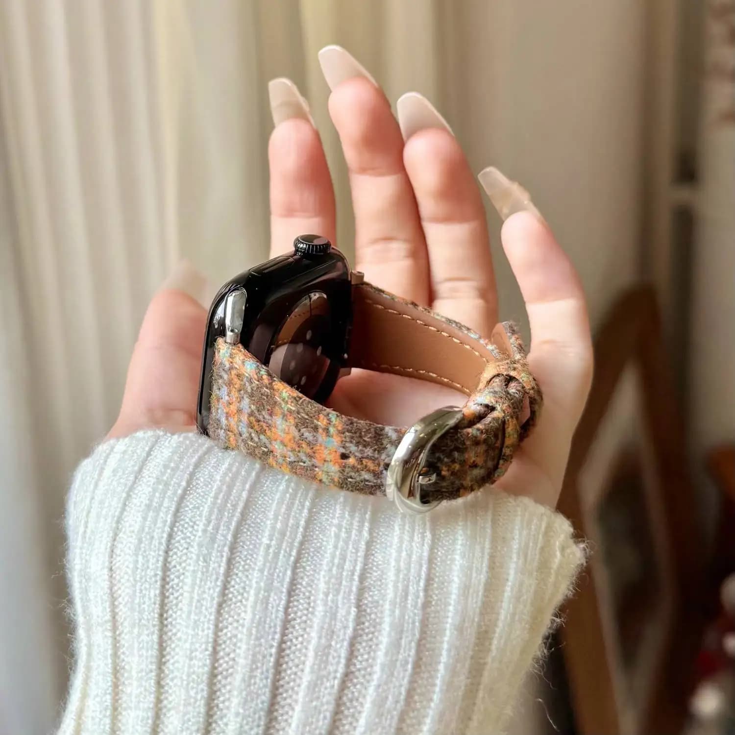 Nuovo Cinturino in Pelle Scamosciata a Quadri per Apple Watch da Donna 44mm 40 45 41 49 42 38 Serie 11 10 9 8 SE 7 6 5 4 3