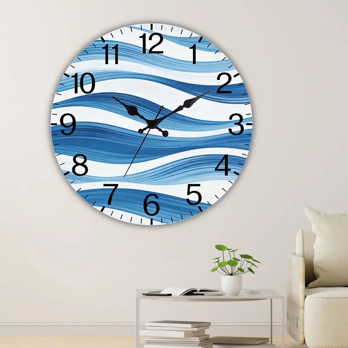 Abstract Wave Pattern Wall Clock Home Decorative Hanging Ornament Artistic Timepiece for Living Room Bedroom