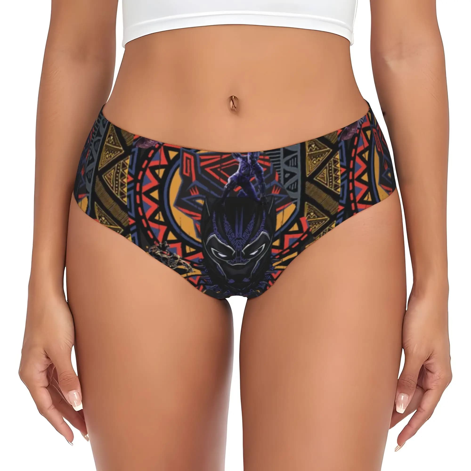 Slip da Donna Personalizzati Neri con Motivo Anime Pantera, Intimo Femminile Traspirante