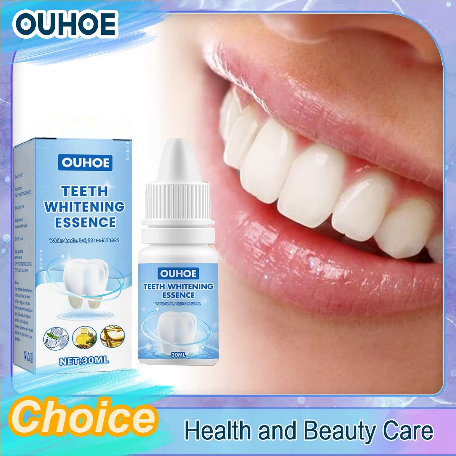 Essenza per sbiancamento dei denti Rimuovi la placca Macchie di fumo gialle nere Alito fresco dei denti Igiene orale Illumina il siero detergente dentale