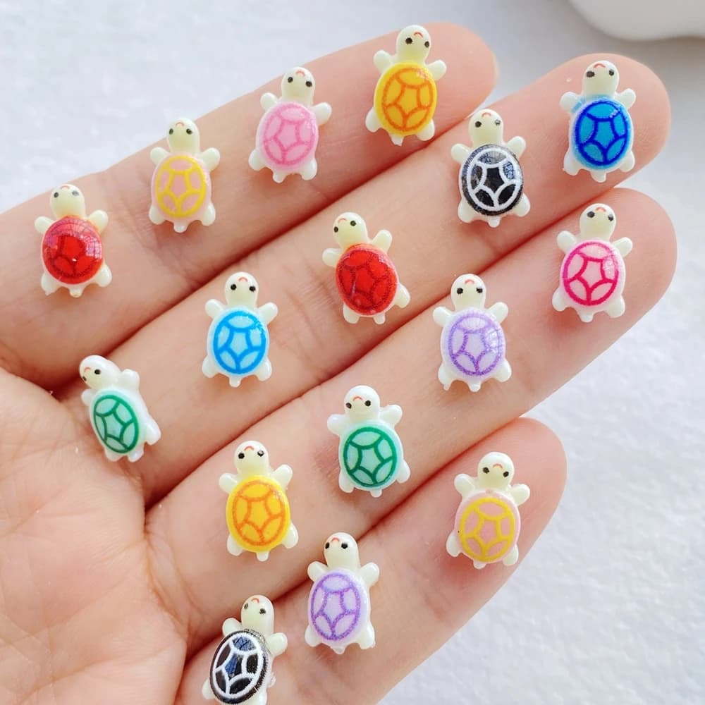 50 pezzi carino mini cartone animato piccola tartaruga nail art resina designer charms fai da te per unghie decorazioni 3D gioielli