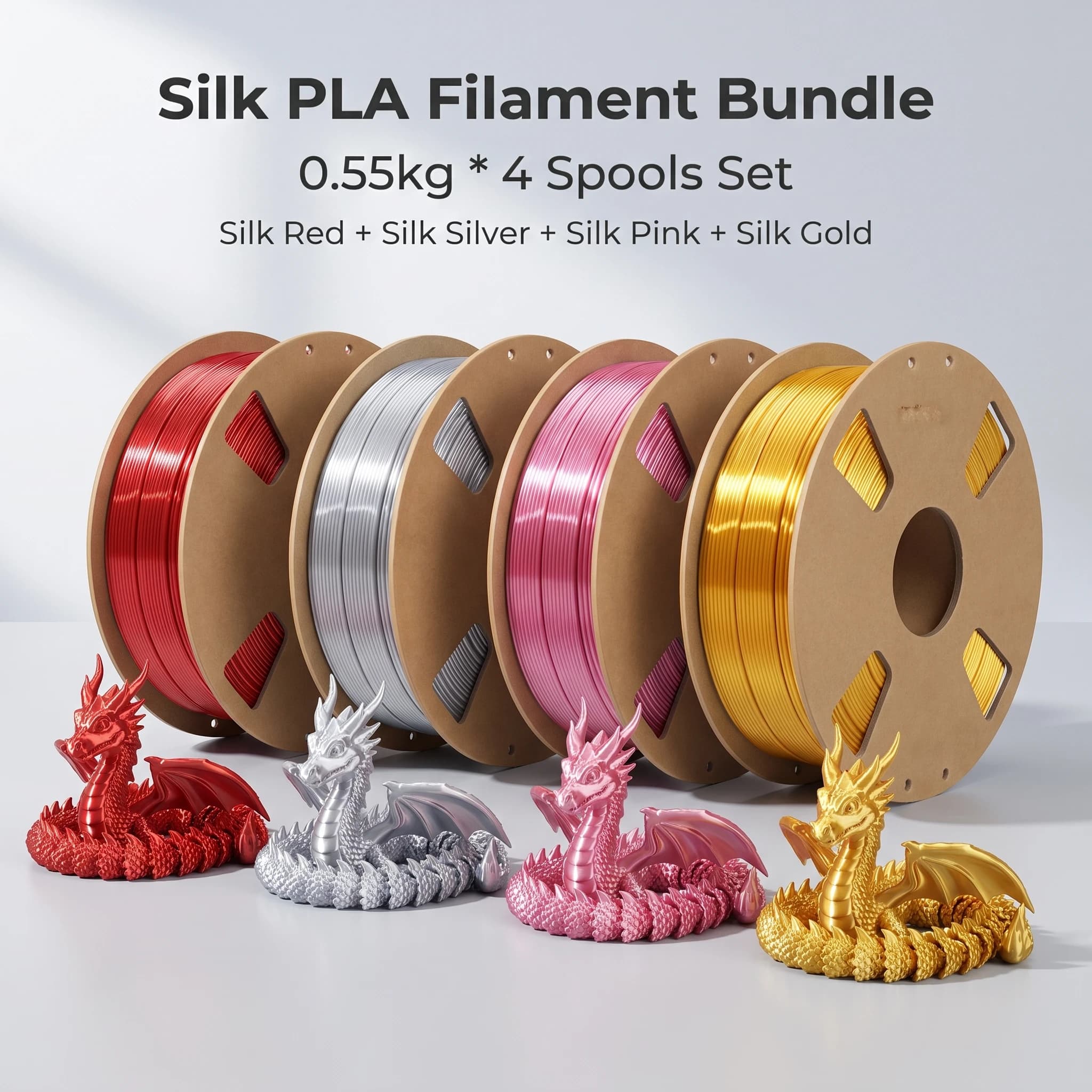 Silk PLA 3D Printer Filament, Shiny Silk Surface, 1.75mm Diameter, Glossy 3D Printing Filament, 200/250/500/1000g, Red/Silver/Pi