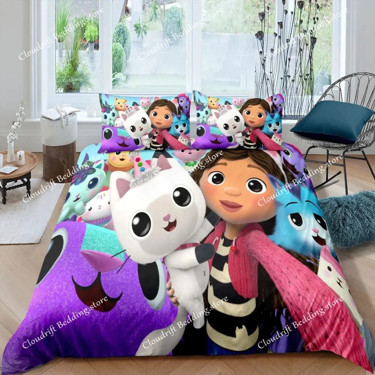 Set di biancheria da letto con copripiumino e federa stampati in 3D di Gabbys Doll House, per letto singolo, matrimoniale, king size, per bambini e adulti.