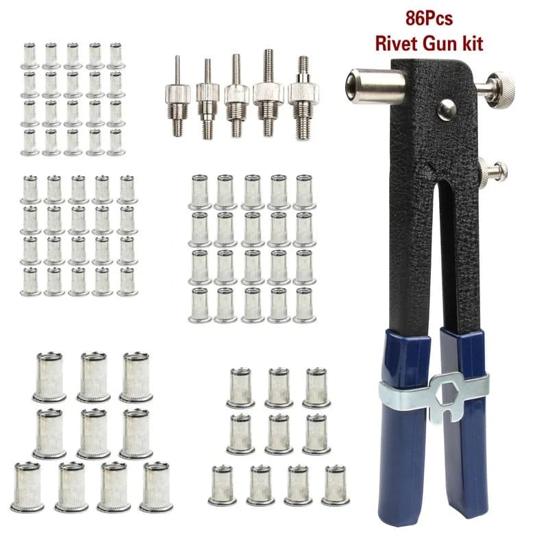 Gun with Riveting Household Repair Tools 86Pcs/set M3-M8 Blind Hand Rivet Nuts Heavy Duty Nut Threaded Insert Rivet Tool Riveter