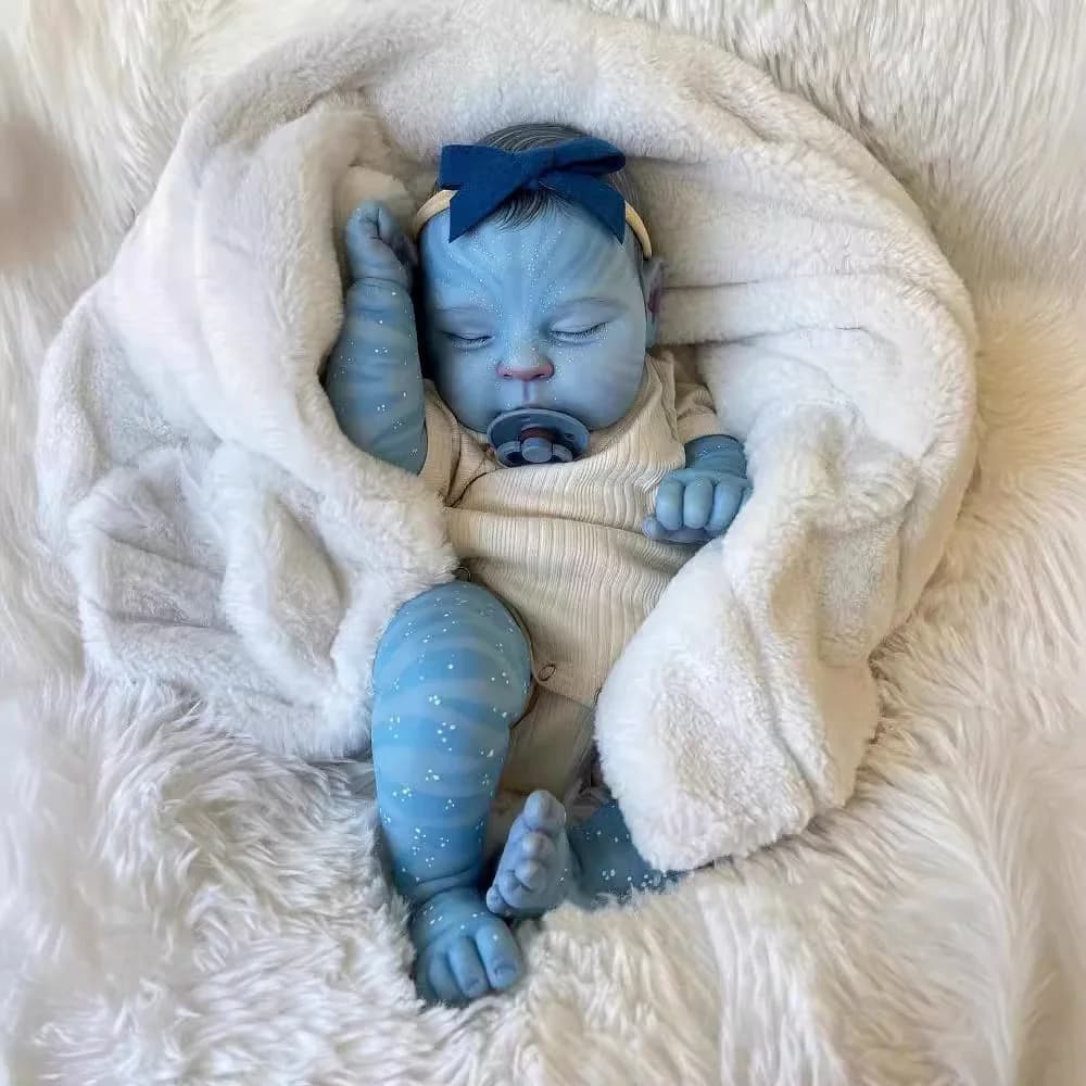 NPK 18inch Handmade Reborn Baby Avatar Doll Peaches Lifelike Painting Blue Elien Baby Collectible Art Doll Gifts for Children