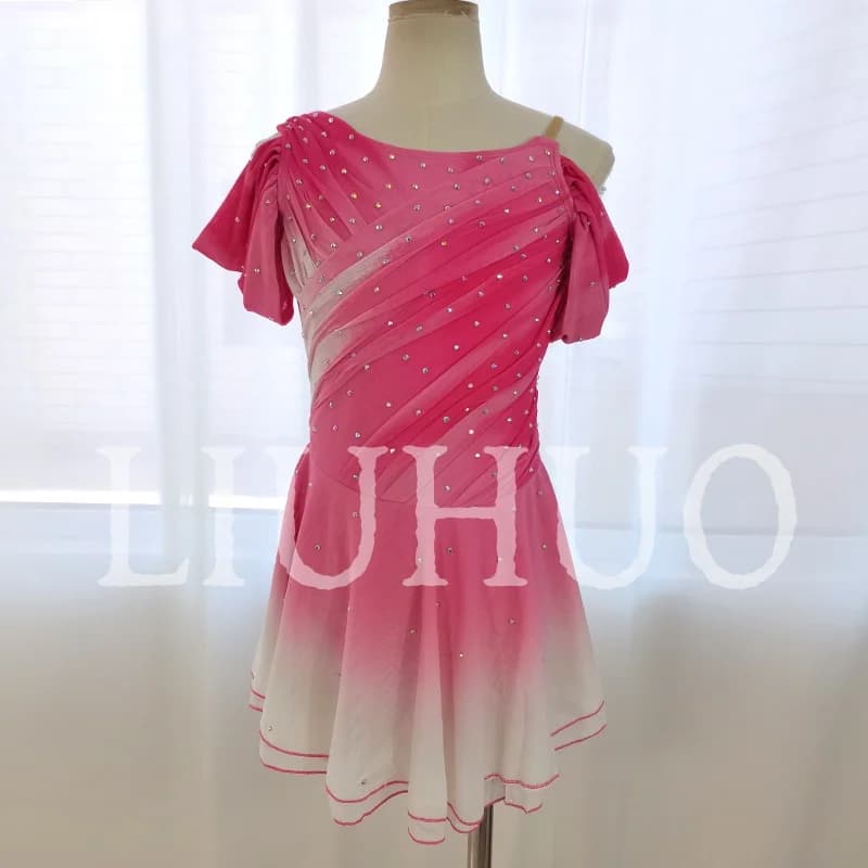LIUHUO Abito per Pattinaggio Artistico su Ghiaccio per Ragazze, Rosa, in Spandex, per Competizioni e Spettacoli BD802 per Bambini