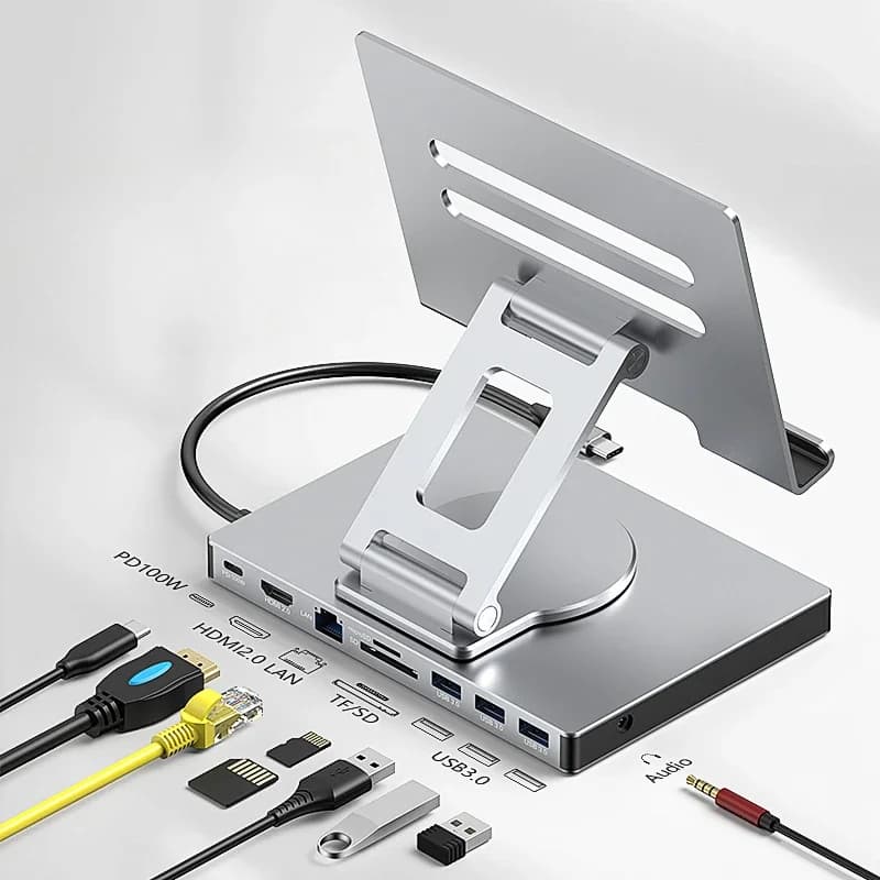 Docking station per tablet 9-in-1 USB C HUB tipo C a HDMI2.0 4K 60Hz USB 3.0 5Gbps veloce 1000Mbps Adattatore RJ45 PD 100W per PC portatile