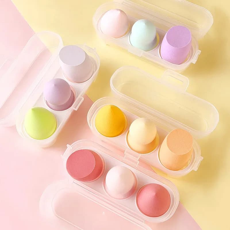 3 pezzi di trucco frullatore spugna per trucco soffio cosmetico con scatola di immagazzinaggio fondotinta in polvere spugna di bellezza donne compongono accessori strumenti