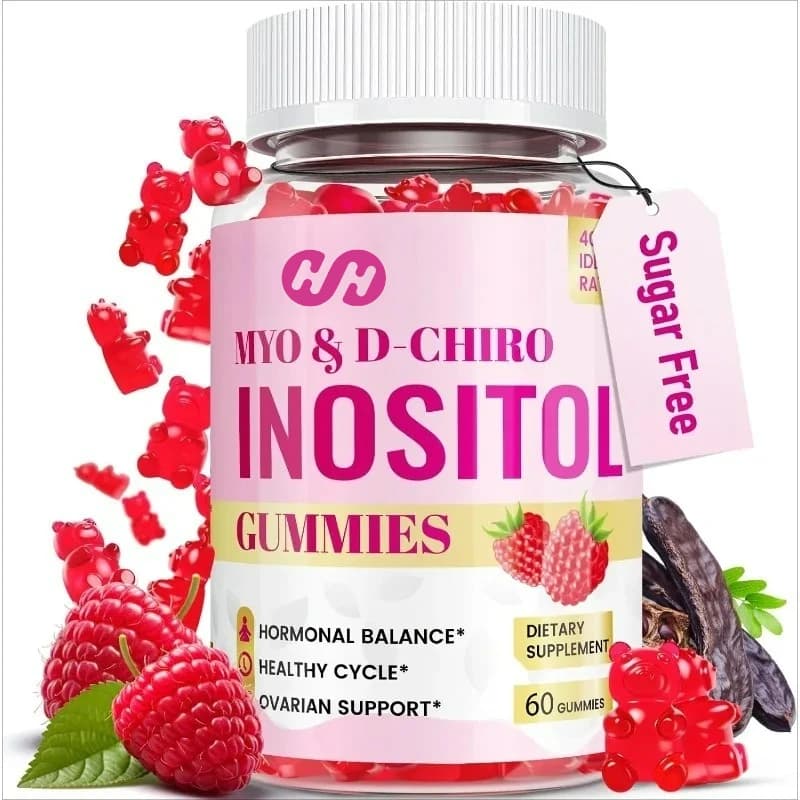 Gommose di Inositolo Senza Zucchero con Vitamina D3 e Folato, Integratore di Inositolo Femminile 40:1, Vegano, 60 Capsule