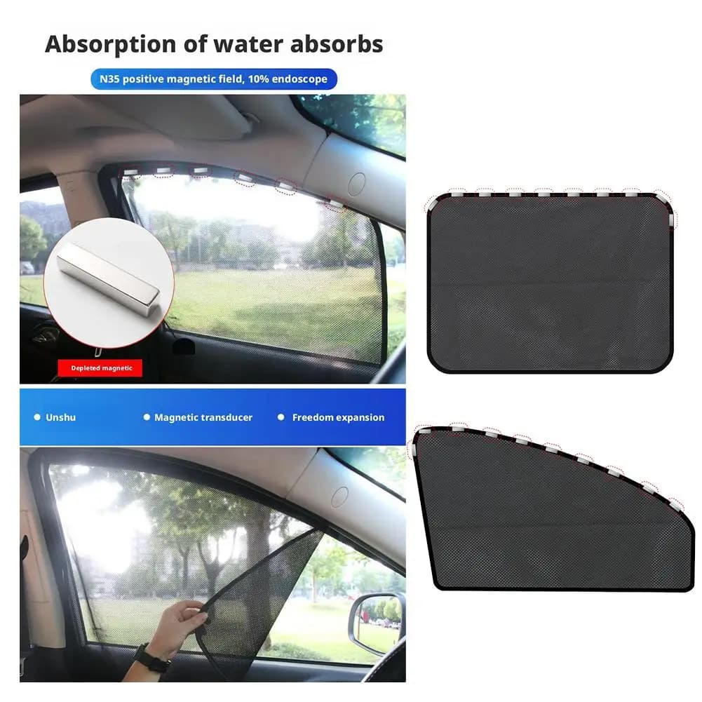 Magnetic Car Sunshade Universal Foldable Unobstructed View Nylon Mesh Curtain with Strong Magnets UV Protection Window Sunshades