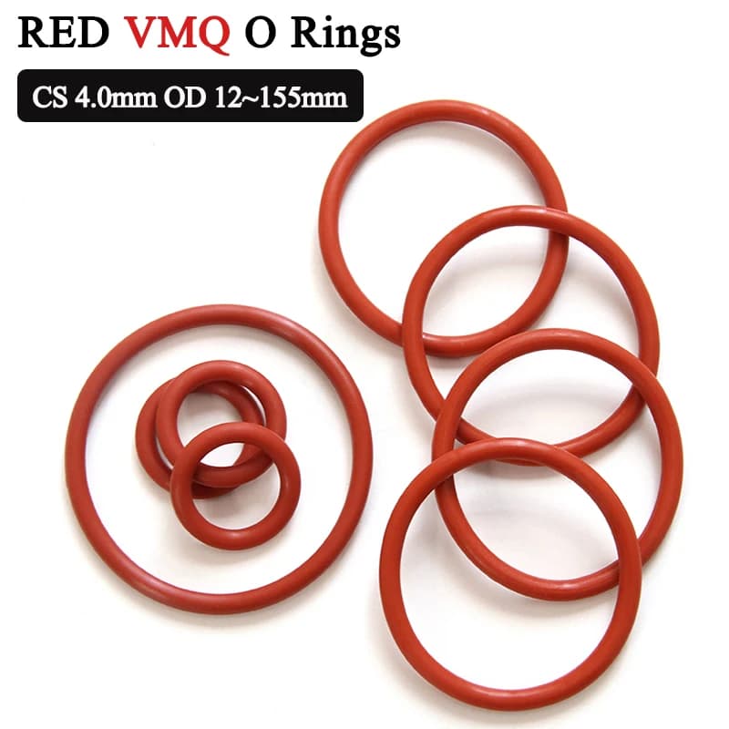 10/50Pcs Red VMQ O Ring Gasket Thickness CS4.0mm OD12~155mm Food Grade Sealing Temperature Resistant Silicone Gasket Rubber Ring