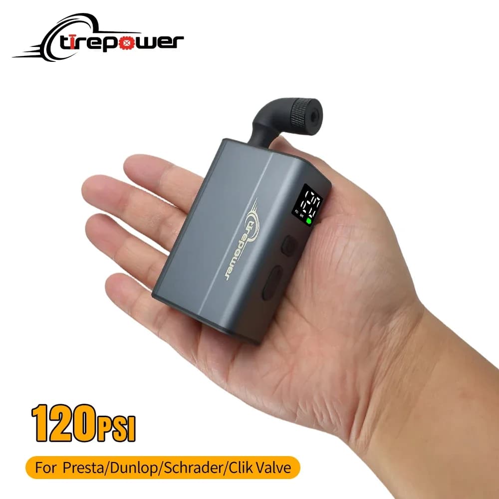 Pompa Elettrica Portatile per Pneumatici con Schermo Digitale, Mini Gonfiatore 120PSI, Doppia Batteria 750mAh per Bici MTB e da Strada, Compatibile con Valvole Schrader, Presta e Clik