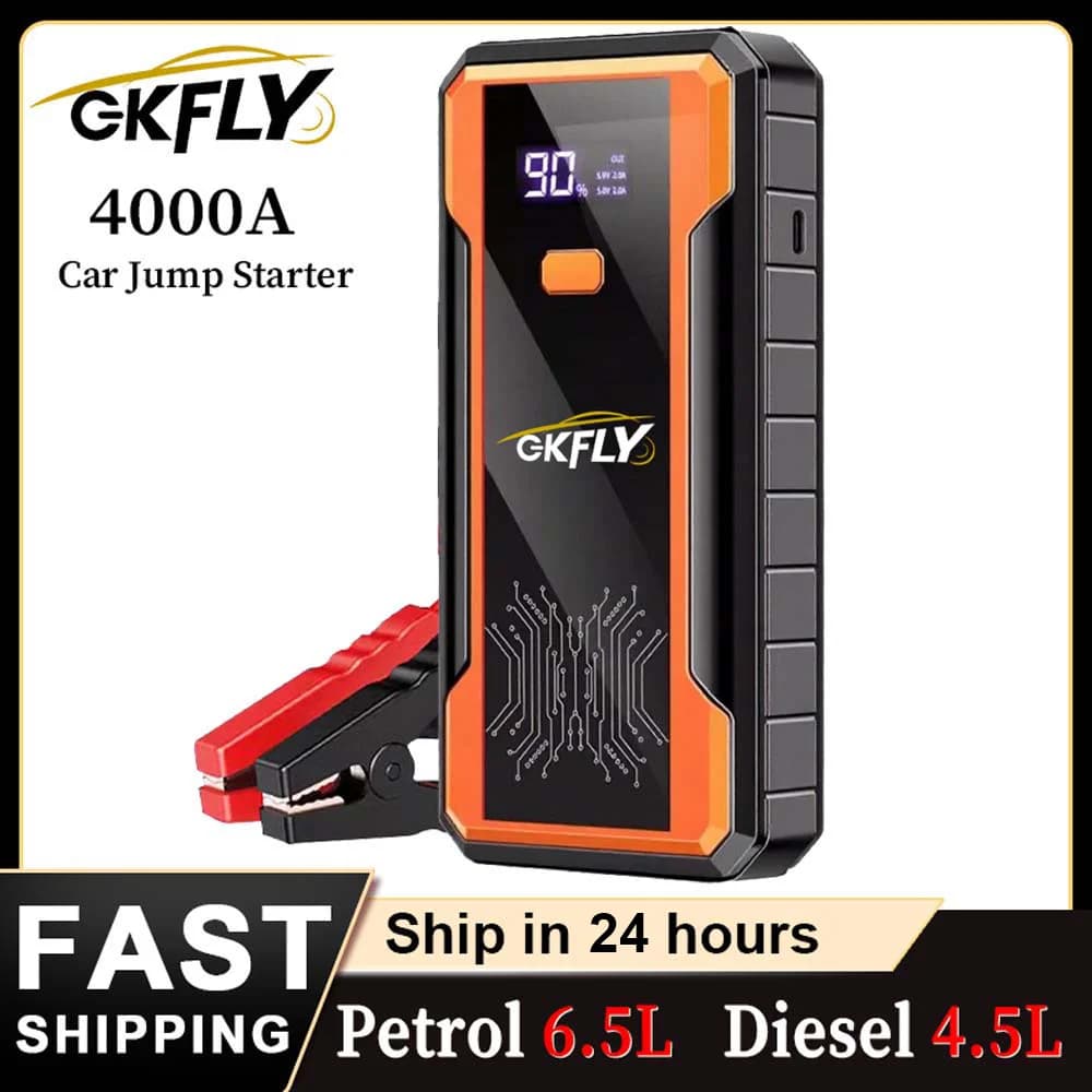 GKFLY 4000A Batteria per auto Booster di emergenza Avviatore di emergenza per auto ad alta potenza Accumulatori e caricabatterie di riserva Dispositivo di avviamento portatile Avviatore per auto Nuovo