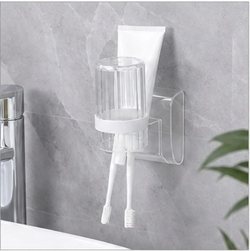 Toothbrush Holder Set Wall Mounted Clear Plastic No Drill Nail Needed Bottom Up Cup Cover Suction Bathroom Shower Storage Razor