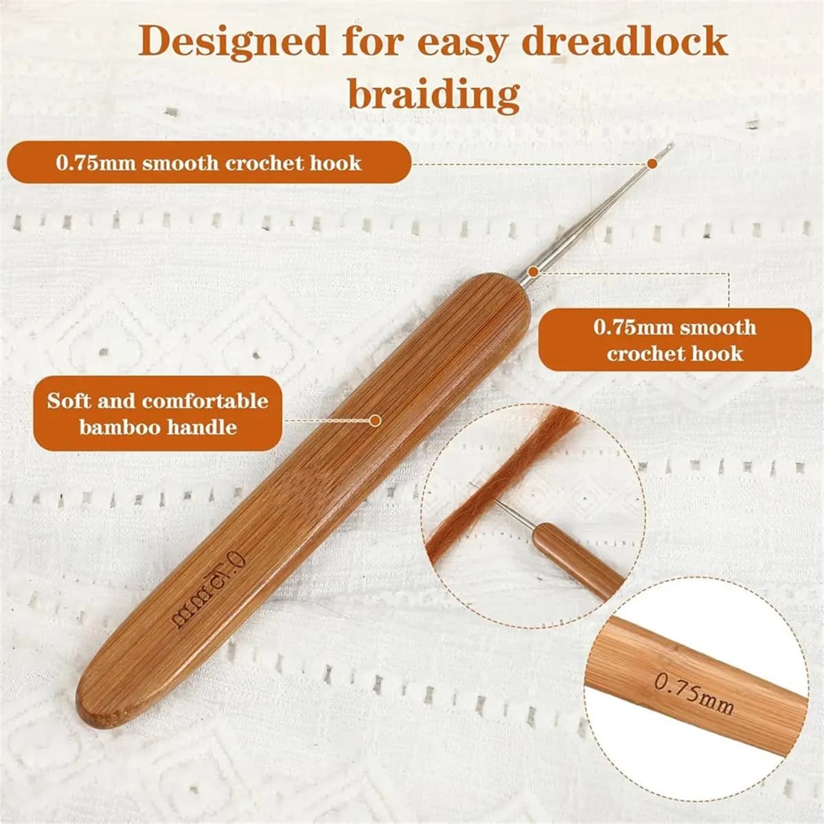 【AT48】 NUOVO Set di 6 Uncinetti per Dreadlock, 0.75mm, Strumento per Intrecciare e Raddrizzare i Locs con Attrezzo per Intrecciare, per Creazioni di Trecce e Locs