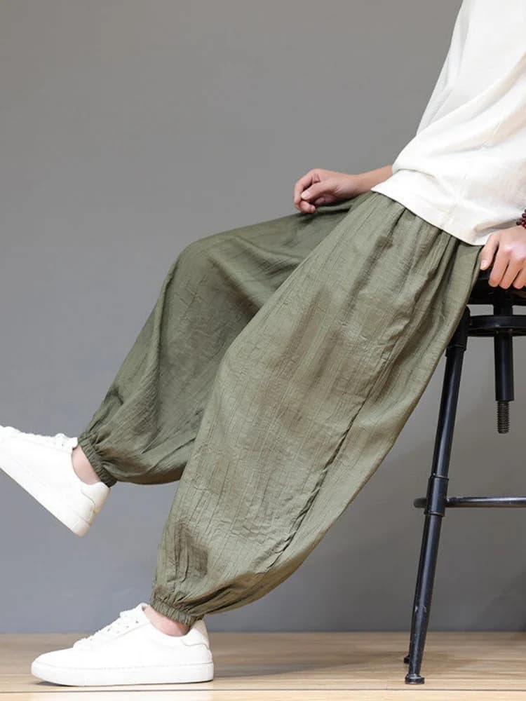 Pantaloni Larghi da Uomo in Seta Ghiaccio, Stile Estivo Sottile, Nuova Tendenza Cinese, Taglie Forti, Pantaloni a Lanterna, Casual