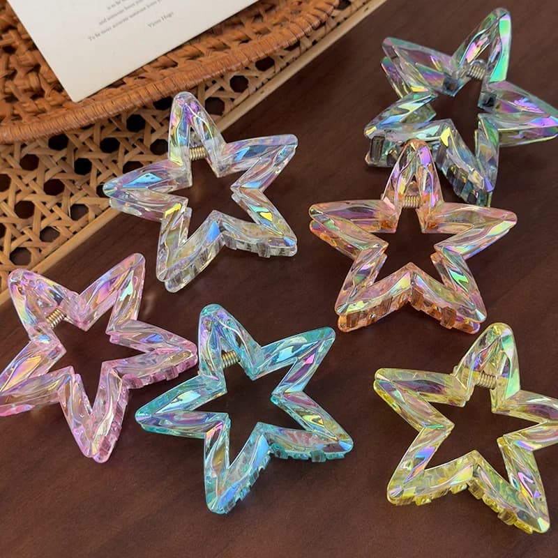Fermagli per capelli a forma di stella olografica per donna, eleganti fermagli in acrilico per il retro della testa, accessori per capelli trendy Y2K