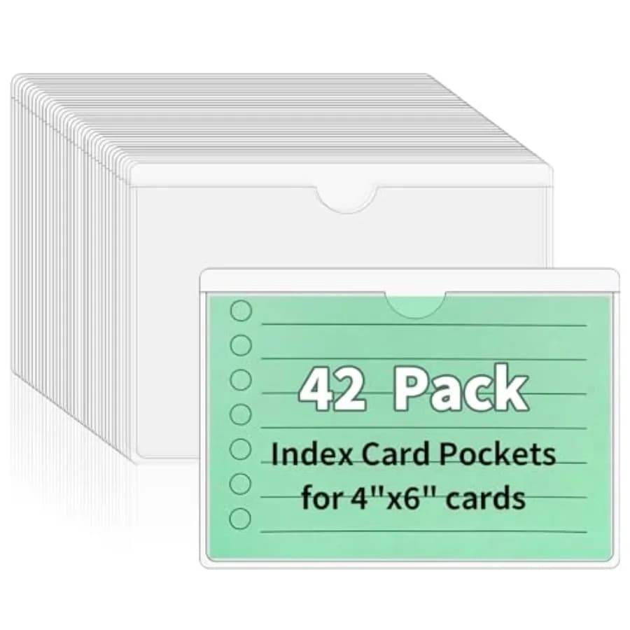 Storage Bin Labels, 42 Pack 4x6 Index Card Holder, Clear Adhesive Pockets, Removable Tote Labels Stickers for Packing Moving Bo