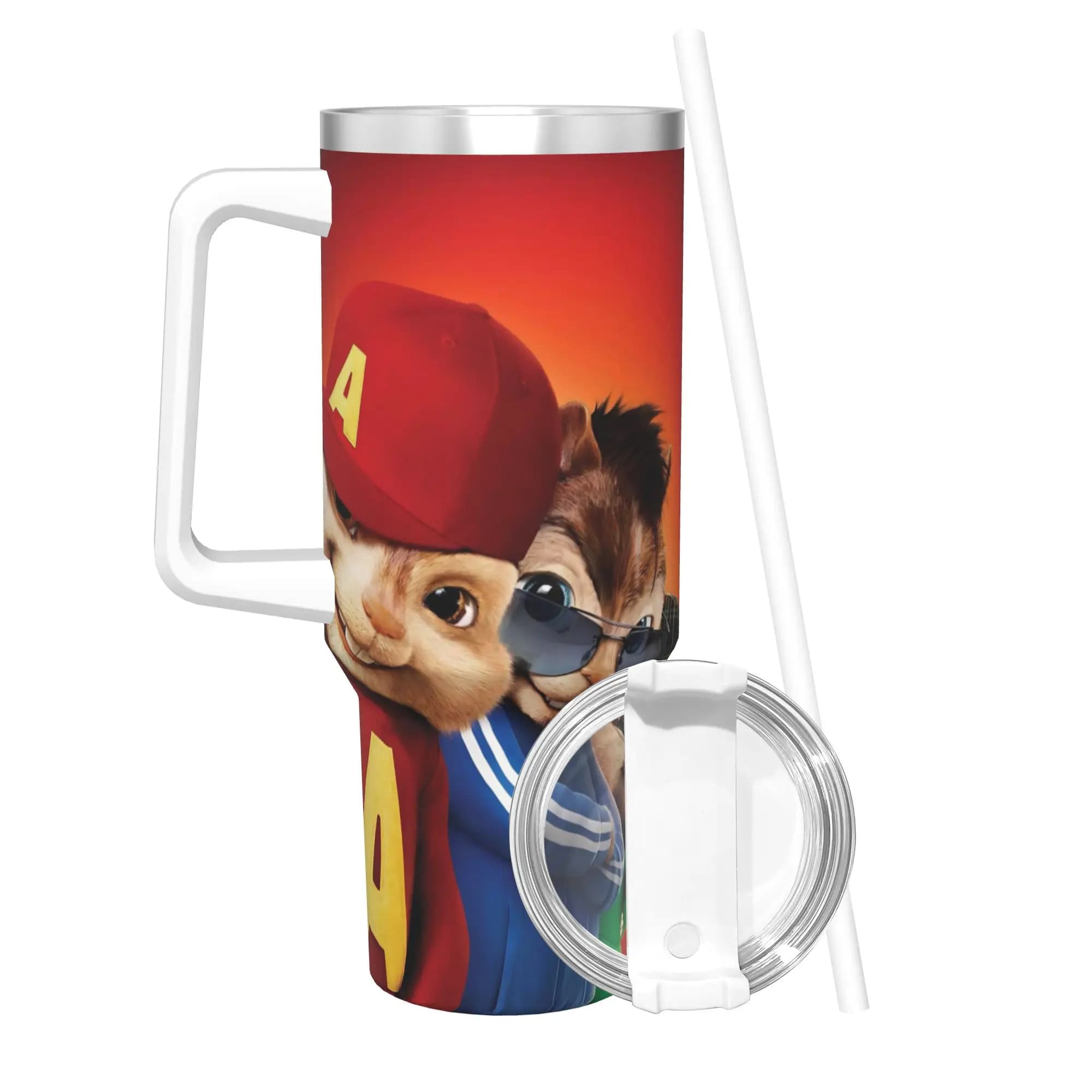 Borraccia Termica Isolante Chipmunks Movie con Coperchio e Cannuccia, Tazza Sottovuoto per Ufficio, Casa, Auto, 40oz