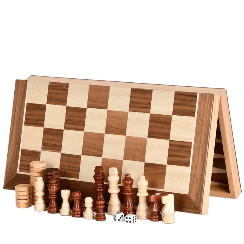 Nuovo prodotto Dama strategica pieghevole Backgammon Set da tavolo 3 in 1 Giochi educativi di scacchi in legno leggero per adulti e bambini